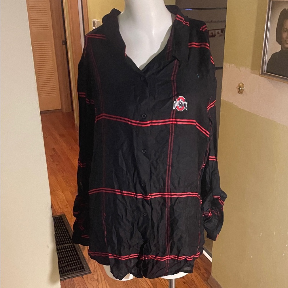 NWT OSU UGAPPAREL Black and Red Plaid Button-Up Shirt